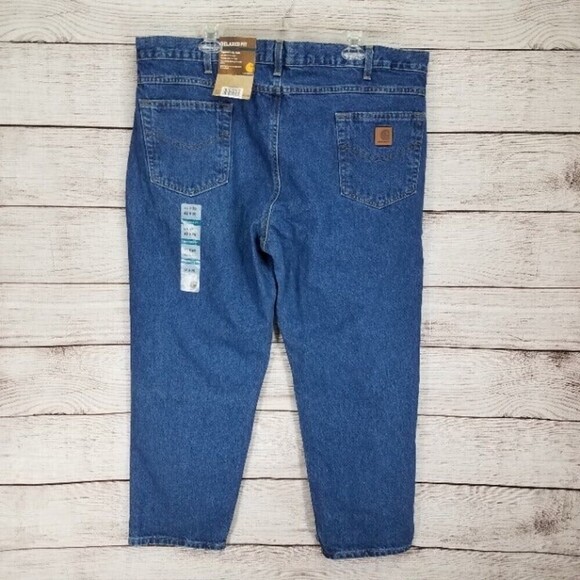 NEW Carhartt Men's 42 x 28 Jeans Relaxed Fit Denim Tapered Leg Jean Blue - Picture 2 of 8
